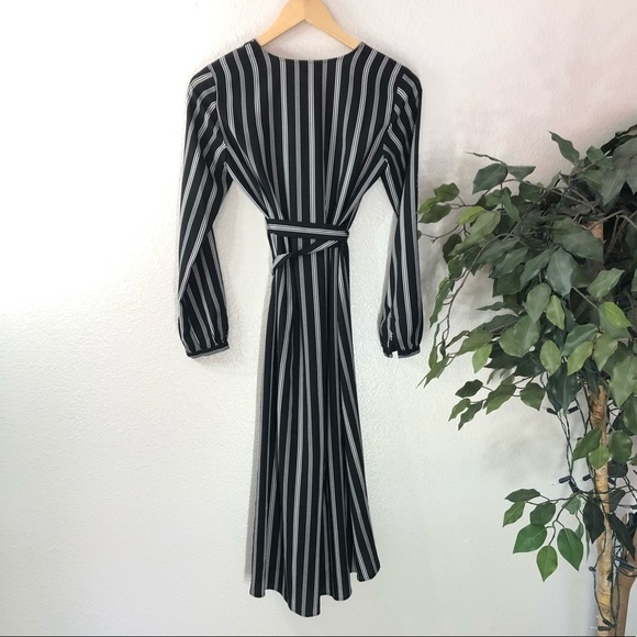 PETITE Loft Black And White Striped Wrap Dress - Picture 5 of 6